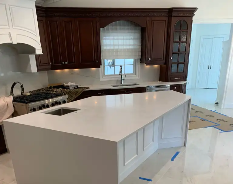 large white stone kitchen island top