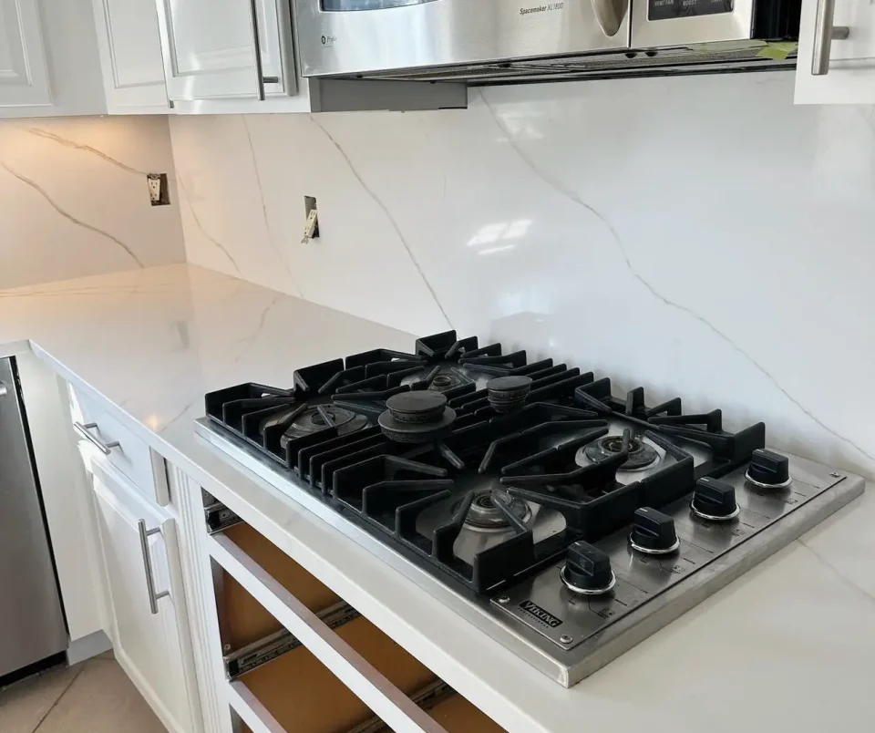 granite cut around stove top