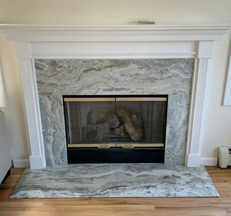 gray marble fireplace