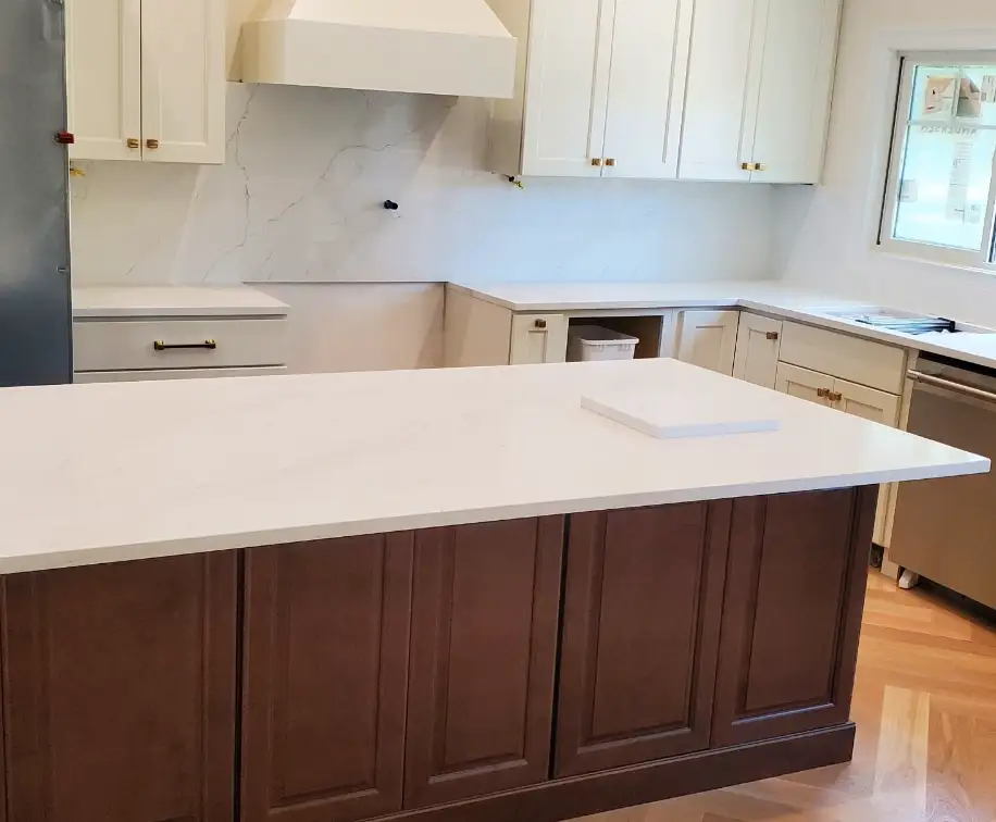 white stone kitchen island
